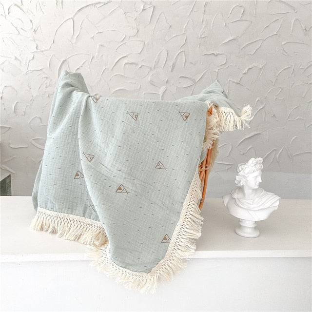 Newborn Baby Bliss™️ Tassel Receiving Blanket Muslin 100% Pure Cotton
