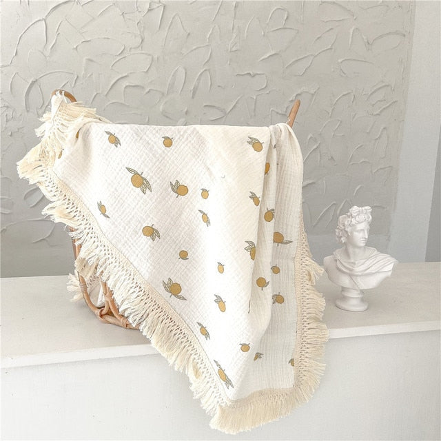 Newborn Baby Bliss™️ Tassel Receiving Blanket Muslin 100% Pure Cotton