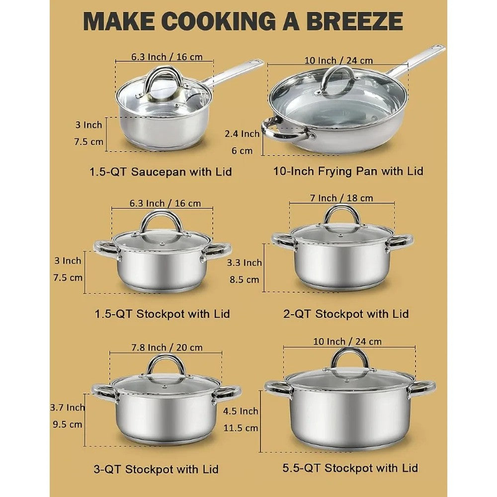 Cook N Home Kitchen Cookware™ Sets, 12-Piece Basic Stainless Steel Pots