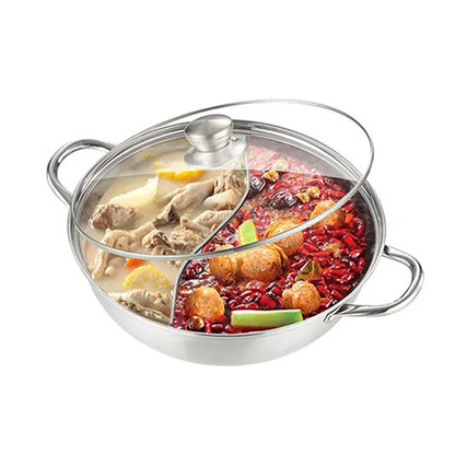 Divided Hot Pots Glass Lid™ Fondue Stainless Steel Soup Hotpots